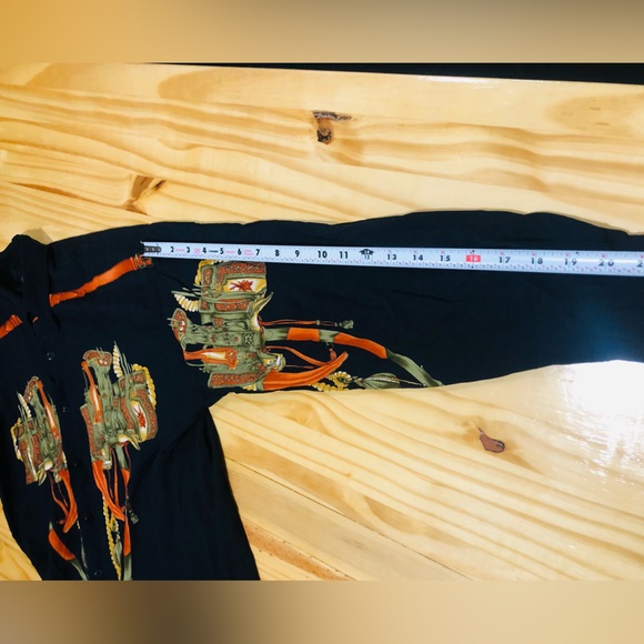 VINTAGE KBB Shirt Men M Black  Button Lightweight Band Collar 80’s Prints - Picture 13 of 15